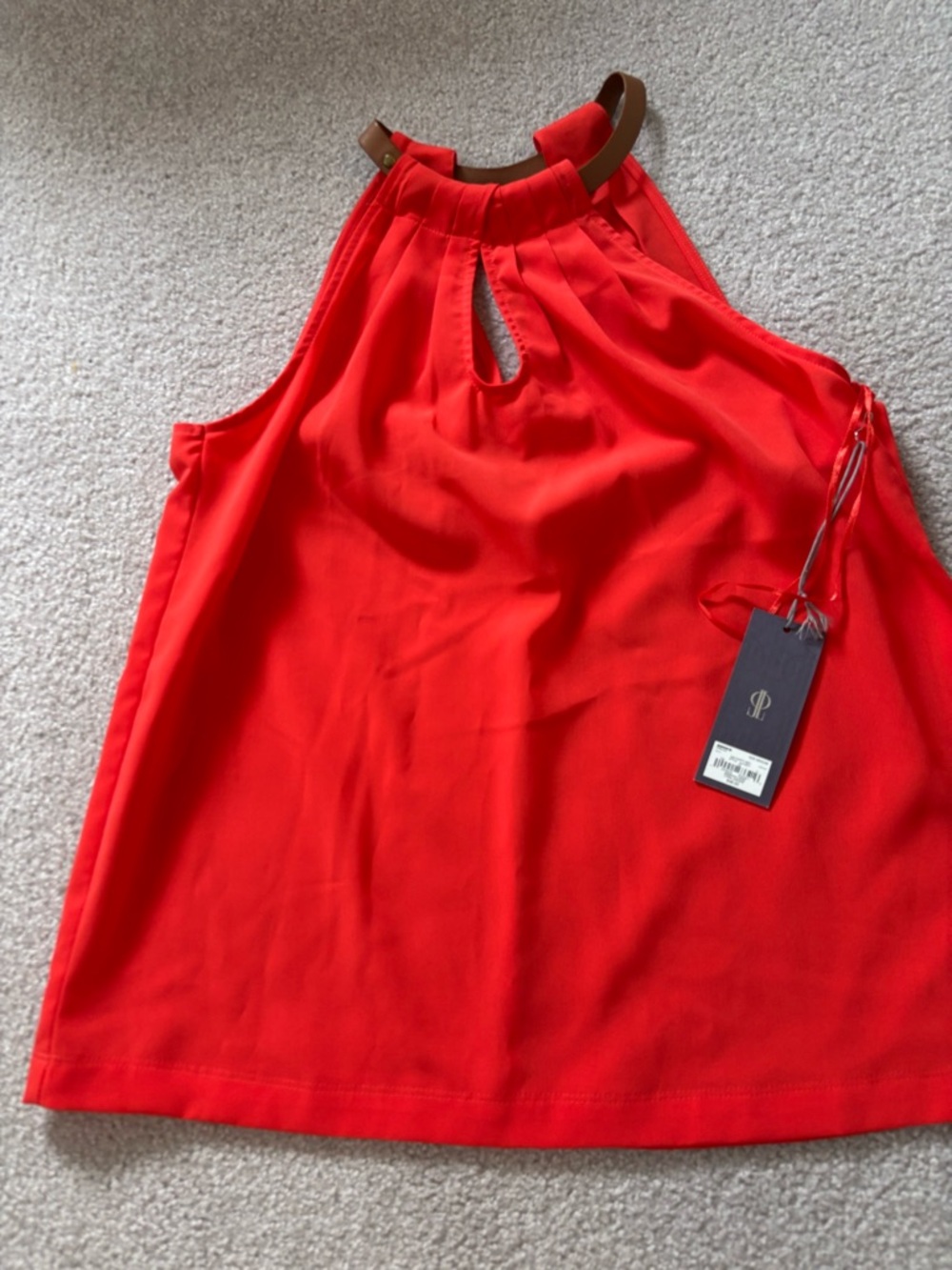 Jennifer Lopez-Poppy Red Halter Neck Tank Top with Keyhole